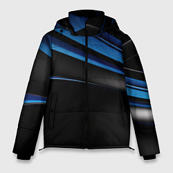Мужская зимняя куртка Синии волны абстракции на черном фоне