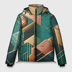 Куртка зимняя мужская Арт деко зеленый и золотой узор из геометрических, цвет: 3D-светло-серый