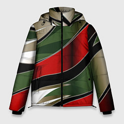 Куртка зимняя мужская Белые зеленые и красные полосы, цвет: 3D-красный