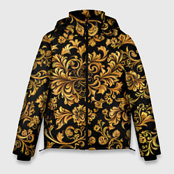 Куртка зимняя мужская Желтые узоры хохломские, цвет: 3D-светло-серый