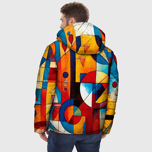 Мужская зимняя куртка Абстракция из ярких цветов и геометрических фигур / 3D-Черный – фото 4