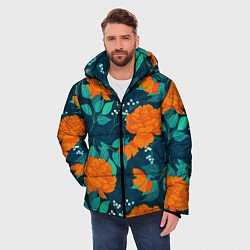 Куртка зимняя мужская Паттерн с оранжевыми цветами, цвет: 3D-светло-серый — фото 2