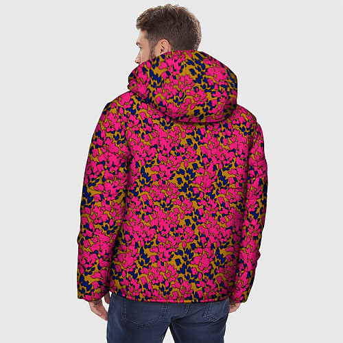 Мужская зимняя куртка Взаимосвязанные листочки, розового жёлтого и синег / 3D-Черный – фото 4
