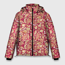 Куртка зимняя мужская Русский сад с птицами и плодами: паттерн, цвет: 3D-красный