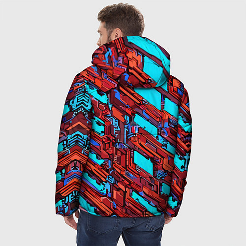 Мужская зимняя куртка Красные фрагменты на голубом фоне / 3D-Черный – фото 4
