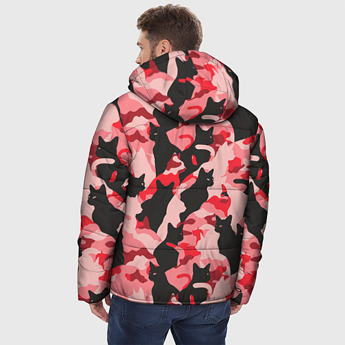 Мужская зимняя куртка Розовый камуфляж из котов / 3D-Черный – фото 4