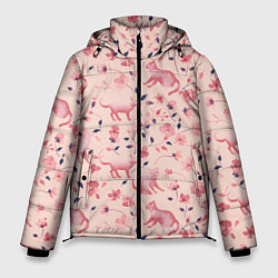 Куртка зимняя мужская Розовый паттерн с цветами и котиками, цвет: 3D-светло-серый