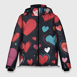 Куртка зимняя мужская Сердечный паттерн, цвет: 3D-черный