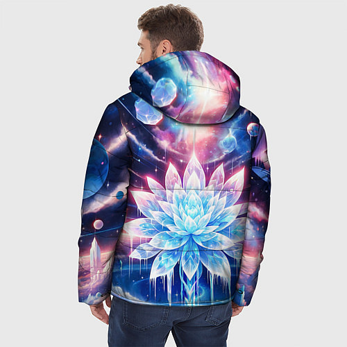 Мужская зимняя куртка Космический цветок из льда - эзотерический лотос / 3D-Черный – фото 4