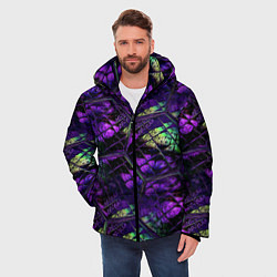 Куртка зимняя мужская Бабочки в фиолетовом креативном узоре, цвет: 3D-черный — фото 2