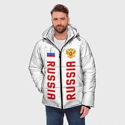 Куртка зимняя мужская Россия три полоски на белом фоне, цвет: 3D-черный — фото 2