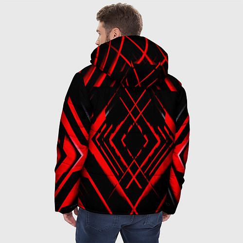 Мужская зимняя куртка Красные линии ромб / 3D-Черный – фото 4