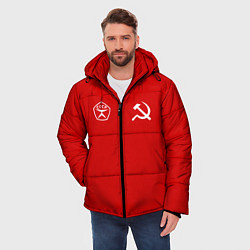 Куртка зимняя мужская СССР гост три полоски на красном фоне, цвет: 3D-черный — фото 2