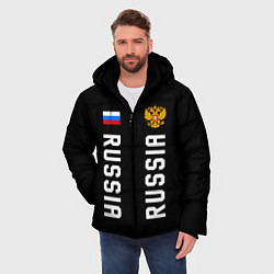 Куртка зимняя мужская Россия три полоски на черном фоне, цвет: 3D-светло-серый — фото 2