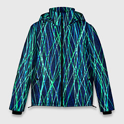Куртка зимняя мужская Тёмно-синий абстрактный неоновые линии, цвет: 3D-черный