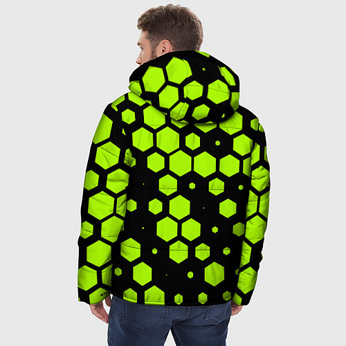 Мужская зимняя куртка Зеленые соты киберпанк / 3D-Черный – фото 4