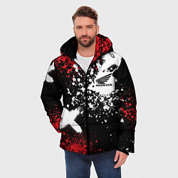 Куртка зимняя мужская Хонда на фоне граффити и брызг красок, цвет: 3D-красный — фото 2
