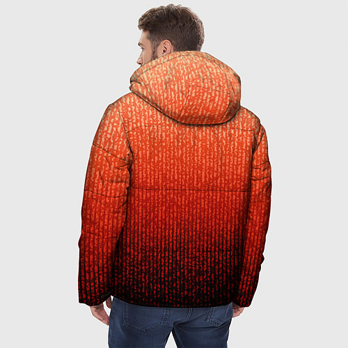 Мужская зимняя куртка Полосатый градиент оранжево-красный в чёрный / 3D-Черный – фото 4