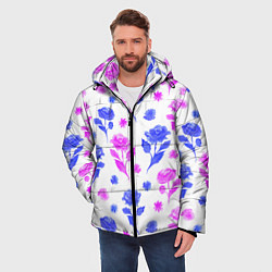 Куртка зимняя мужская Цветочный узор из роз - паттерн, цвет: 3D-светло-серый — фото 2