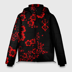 Куртка зимняя мужская Клеймо жертвы из аниме Берсерк - красные цветы, цвет: 3D-черный