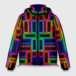 Куртка зимняя мужская Цветные светящиеся прямоугольники, цвет: 3D-красный