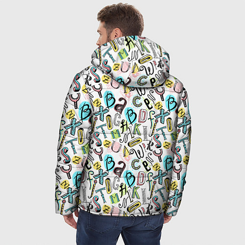 Мужская зимняя куртка Цветные каракули буквы алфавита / 3D-Черный – фото 4