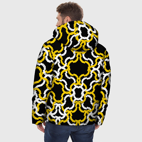 Мужская зимняя куртка Жёлто-белые полосы на чёрном фоне / 3D-Черный – фото 4