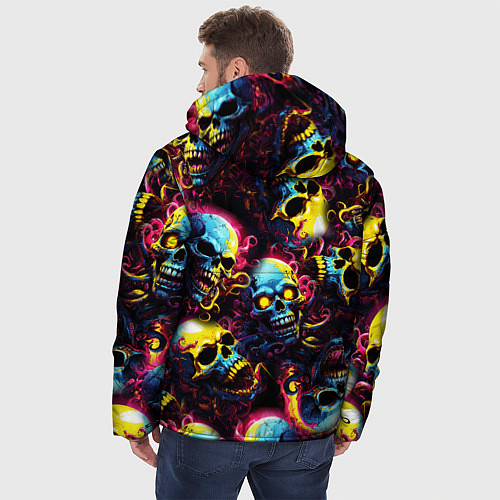 Мужская зимняя куртка Разноцветные черепушки с щупальцами / 3D-Черный – фото 4