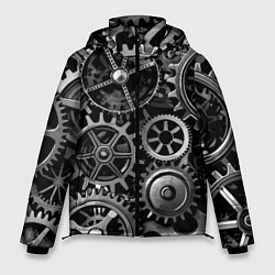 Куртка зимняя мужская Стимпанк стальные механизмы паттерн, цвет: 3D-светло-серый