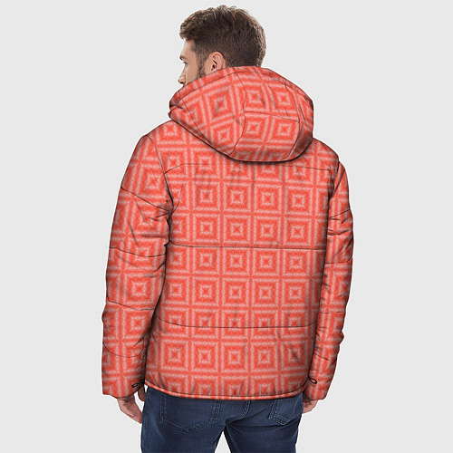 Мужская зимняя куртка Кораллового цвета геометрический клетчатый узор / 3D-Черный – фото 4