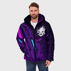 Куртка зимняя мужская Cyberpunk 2077 neon gaming, цвет: 3D-черный — фото 2