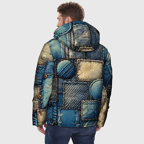 Мужская зимняя куртка Denim patchwork - ai art / 3D-Светло-серый – фото 4