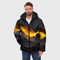 Куртка зимняя мужская Разлом черных плит и оранжевая лава, цвет: 3D-черный — фото 2