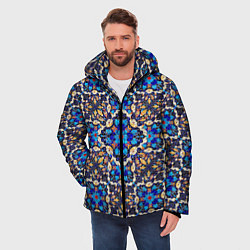 Куртка зимняя мужская Мозаичный цветочный узор на черном фоне, цвет: 3D-черный — фото 2