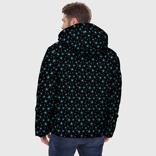 Мужская зимняя куртка Чёрный с голубыми звёздочками паттерн / 3D-Черный – фото 4