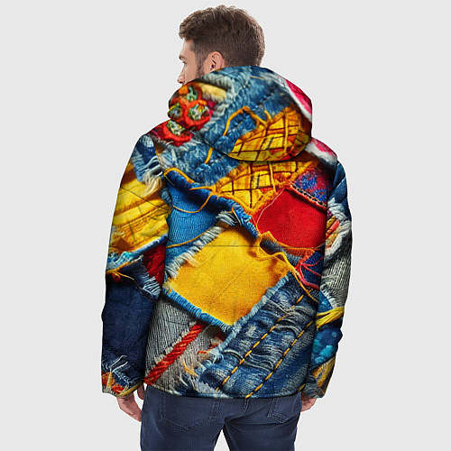 Мужская зимняя куртка Colorful denim patchwork - ai art / 3D-Черный – фото 4