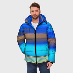 Куртка зимняя мужская Голубые и коричневые полосы, цвет: 3D-светло-серый — фото 2