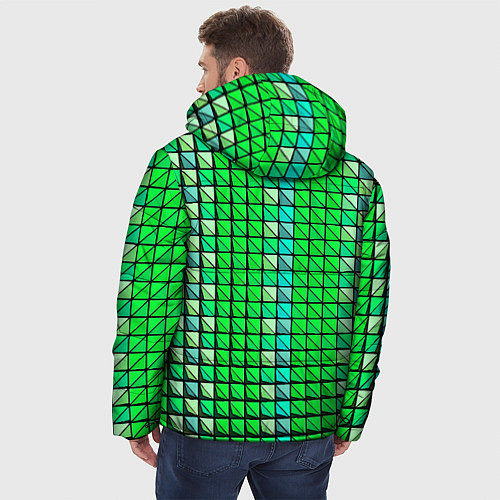 Мужская зимняя куртка Зелёные плитки и чёрная обводка / 3D-Черный – фото 4