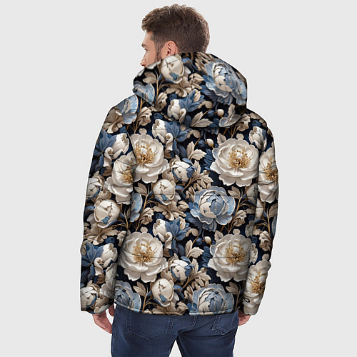 Мужская зимняя куртка Нежные голубые и белые пионы / 3D-Светло-серый – фото 4