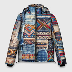 Куртка зимняя мужская Пэчворк узоры индейцев, цвет: 3D-светло-серый