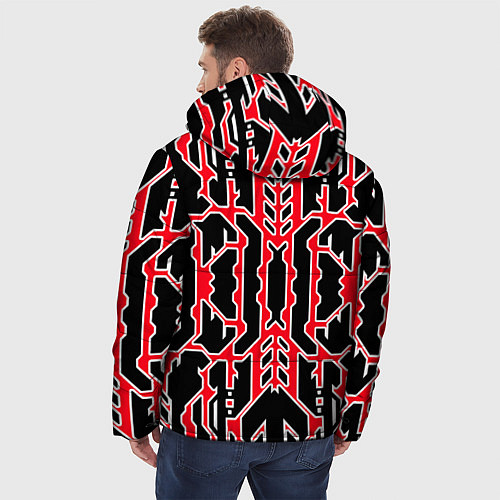 Мужская зимняя куртка Техно красные линии с белой обводкой на чёрном фон / 3D-Черный – фото 4