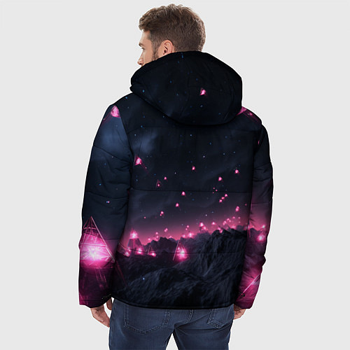 Мужская зимняя куртка Яркие пирамидки в космосе / 3D-Красный – фото 4
