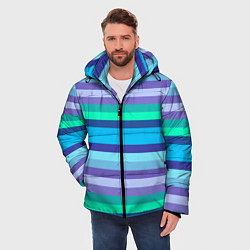 Куртка зимняя мужская Горизонтальные полосы холодных цветов, цвет: 3D-черный — фото 2
