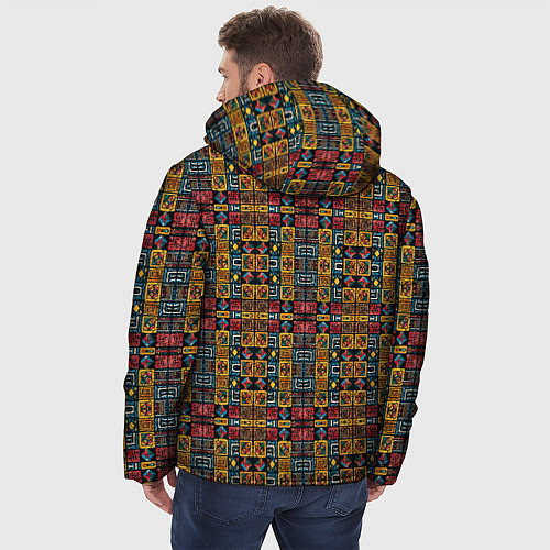 Мужская зимняя куртка Геометрический африканский узор-паттерн / 3D-Черный – фото 4