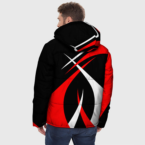 Мужская зимняя куртка Красные и белые линии / 3D-Черный – фото 4