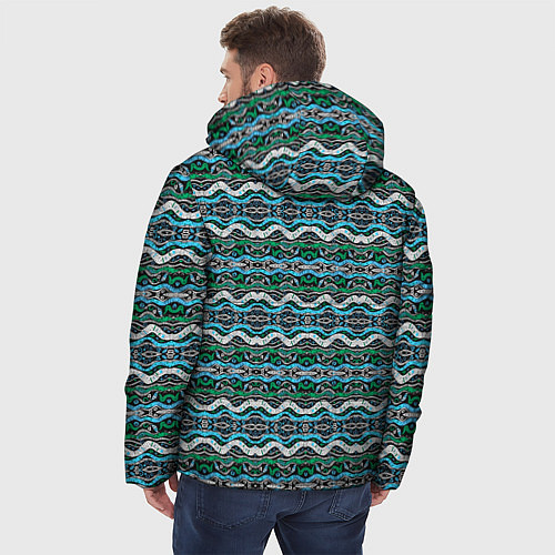 Мужская зимняя куртка Голубые абстрактные волны / 3D-Черный – фото 4