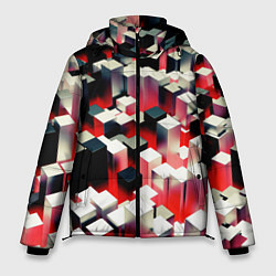 Куртка зимняя мужская Черно-белые блоки в красном тумане, цвет: 3D-красный