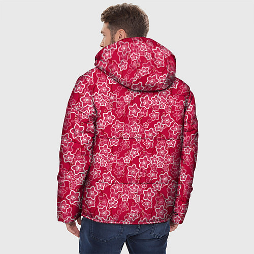 Мужская зимняя куртка Красно-белый цветочный узор ретро / 3D-Черный – фото 4