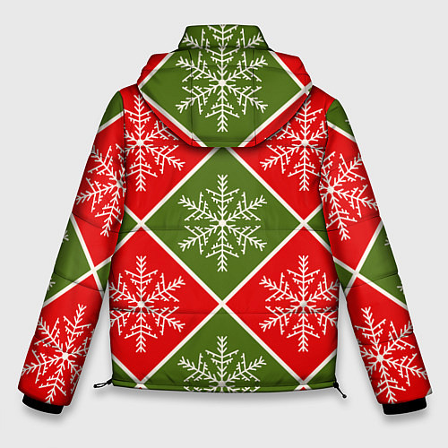 Мужская зимняя куртка Рождественский паттерн со снежинками в ромбах / 3D-Красный – фото 2