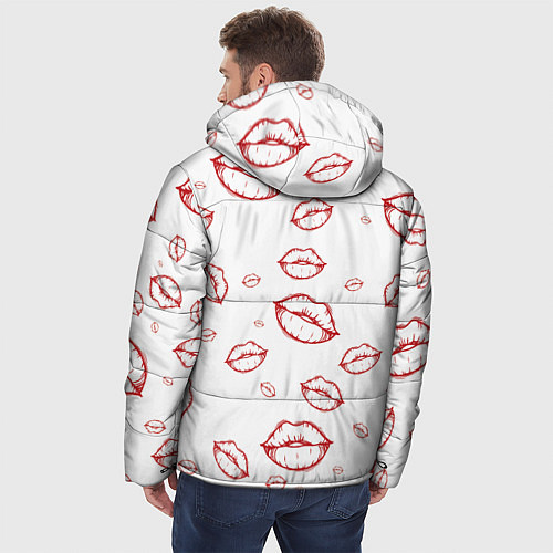 Мужская зимняя куртка Паттерн красные губы на белом - lips classic / 3D-Черный – фото 4